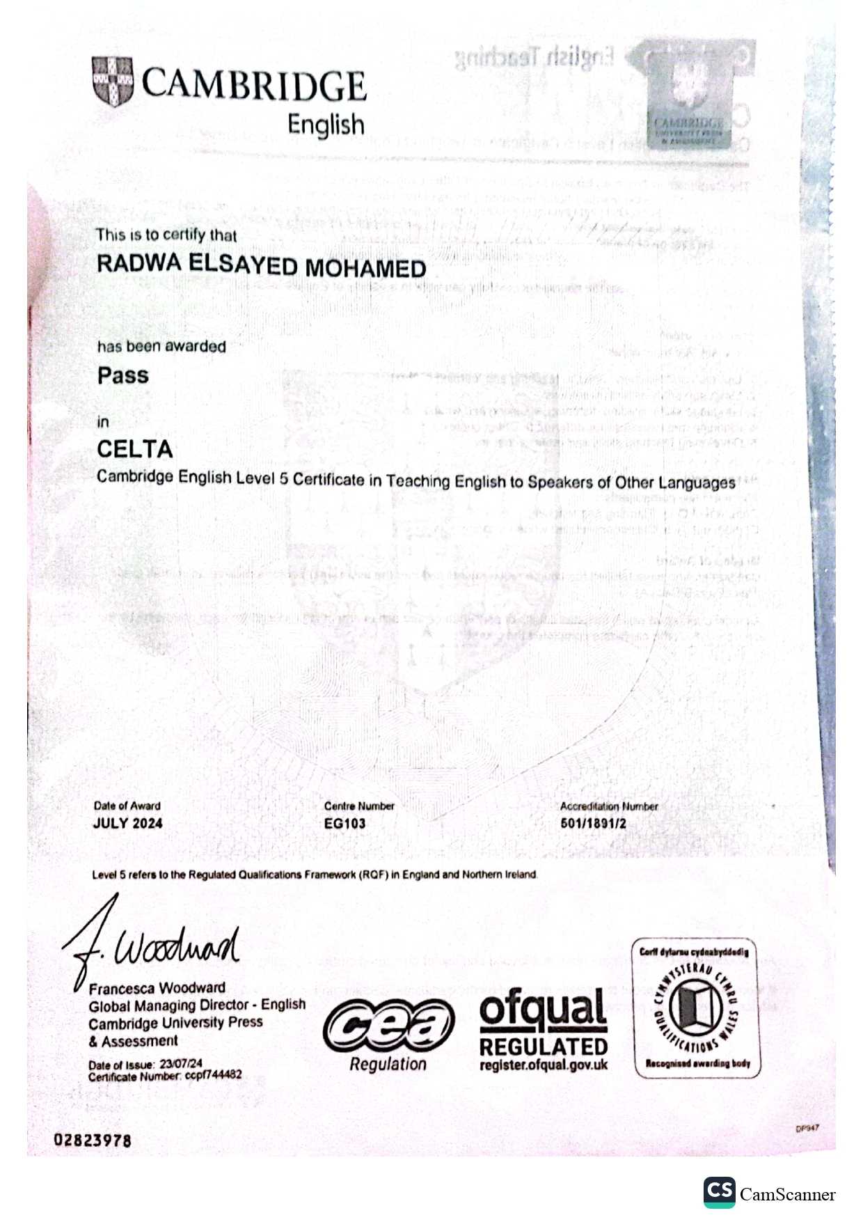 Certification for Radwa Elsayed