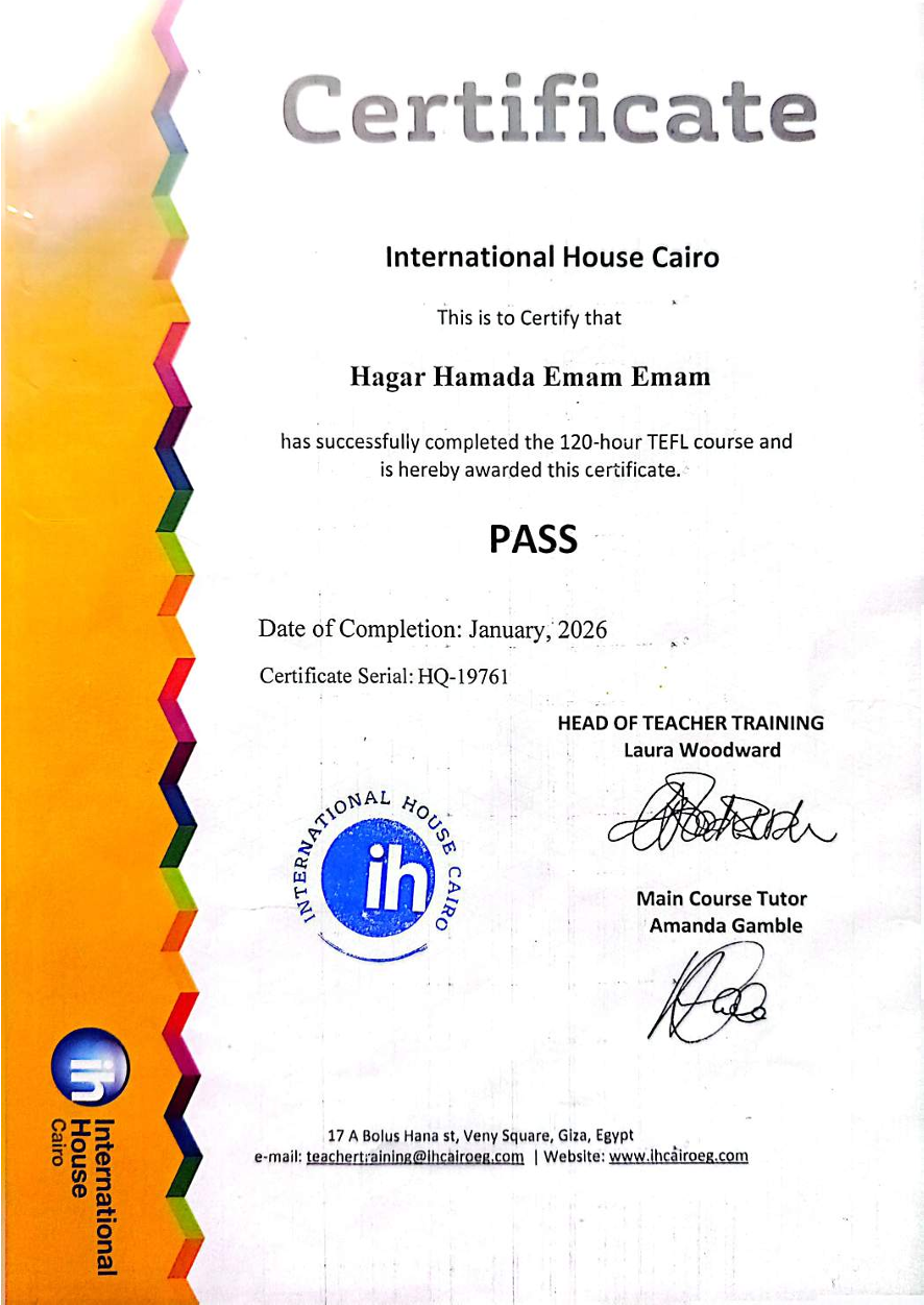 Certification for Hagar H.