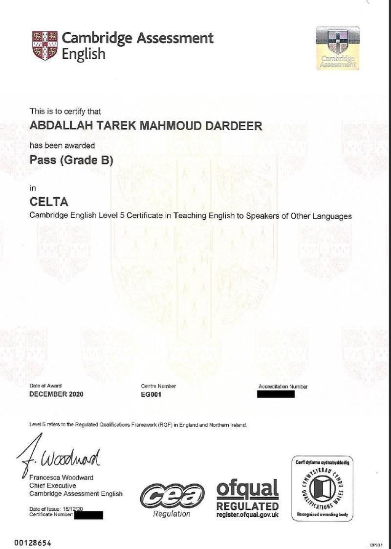 Certification for Abdallah Dardeer
